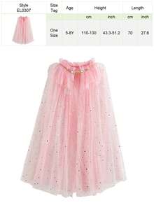 3pcs/Set Pink Glitter Star Cloak, Crown, Magic Wand Set, Girls Christmas, Halloween, Carnival Costume, Party, Stage Performance, Cosplay Outfit - Pink - View 6