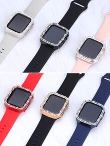6pcs Shiny Watch Case Compatible With Apple Watch 40mm, 41mm, 42mm, 44mm, 45mm, 46mm And 49mm. Featuring Double-Row Diamond Inlaid, Shock-Resistant, Hollow-Out Hard PC Protective Case, Compatible With Apple Watch Ultra/11/10/9/8/7/6/5/4/SE Series. Fashionable And Elegant Ladies' Watch Case, Comfortable To Wear, Sensitive Touch. - Transparent + Blue + Black + Starlight + Rose Gold + Various Colors - View 2