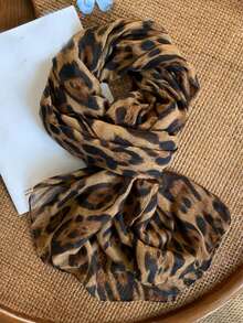 1pc Classic Leopard Print Scarf, Women's Long Shawl Wrap Fashionable Neck Scarf Thin Versatile Headscarf