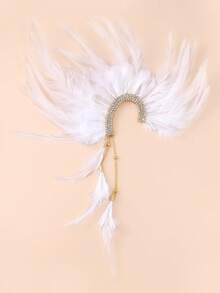 1pc White Feather Exaggerated Hanging Earrings, European And American Fashion Rhinestone Tassel Earrings - Feather - View 7
