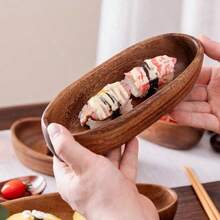 Japanese Sushi Tray Set, Walnut Wood Boat-Shaped Napkin Mat, Tea Towel Holder, Wooden Bowl Plates, Salad Bowl, Restaurant Supplies - Brown - View 7