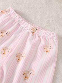 2pcs/Set Baby Girls' Ribbed Solid Top & Bear Print Ribbed Pants Loungewear Set, Spring/Autumn - Multicolor - View 5