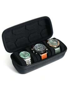 Organizador de relojes resistente con tapa abatible, estuche de relojes para hombres y mujeres, interior resistente a los arañazos, estuche de relojes portátil con asa, para el hogar, viajes, coleccionistas de relojes, regalo ideal para hombres y mujeres, diseño compacto, construcción duradera, accesorios de relojes, caja de relojes, estuche de relojes, organización del hogar - Negro - Ver 6