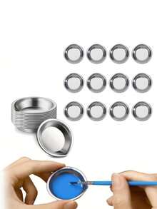 12 Pcs Stainless Steel Paint Palette Set, Round Paint Mixing Palette Trays With Easy-Pour Spout & Lightweight Design - Artist-Grade Watercolor Palettes For Acrylic, Oil Paints, Ideal For Artists & Hobbyists, Paint Palette Tray, Artistic Supplies, Sleek Metallic Finish, Smooth Surface, Metal Art Supplies, Ideal For Watercolors - Multicolor - View 6