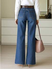 Women's Fashion Street-Style Wide Leg Loose Casual Jeans, Stylish And Minimalist, Suitable For Daily Wear - Blue - View 5