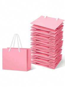 20个迷你粉色带提手礼品袋 - 适合手工爱好者、派对策划师、送礼者，可用于婚礼、生日、派对、手工制作、礼品和珠宝收纳 - 粉色牛皮纸（4x5x2英寸）中小型派对礼品袋 - 彩色 - 查看 2