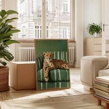 1 buc. Poster de artă murală înrămat pe pânză, poster cu leopard pe canapea, artă contemporană modernă verde smarald, decor de casă cu plante, artă murală cu ghepard, artă murală imprimabilă cu ghepard, decor de casă la modă pentru sufragerie, estetică decor dormitor - Multicolor - Vizualizare 5