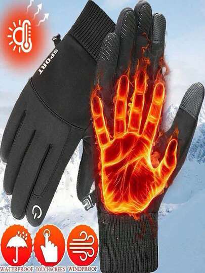 1 par de guantes de invierno cálidos para hombres, guantes deportivos para senderismo y esquí, guantes con pantalla táctil, forrados y a prueba de viento, aptos para conducir, ciclismo, otoño/invierno