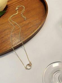 1 Piece/ 10 Pcs Gorgeous Double-Circle Alloy Chain-Ideal For Transient Beauty (1-Day Wear), Charming Diamond - Studded Jewelry - Great For Ephemeral Style, The Minimalist And Individual Rhinestone Pendant With A Cold Style Design And Collarbone Chain -Ideal For Temporary Fashion - Yellow Gold - View 8