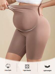 Maternity Soft Elastic Waist Comfortable Belly Support Shorts - Khaki - View 6