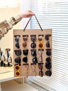 1pc High Quality Durable Multi-Slot Felt Wall Mounted Eyeglass Holder, Dual-Color Design, 15-Slot Foldable Glasses Display Rack, Eyewear Storage, Hanging Eyeglasses Organizer - Beige - View 2
