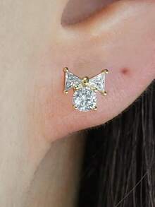 1pc 925 Sterling Silver Flat Bowknot Earrings, Low Allergy Screw Back Earrings, Petite & Delicate, Suitable For Cartilage, Helix And Sensitive Ears