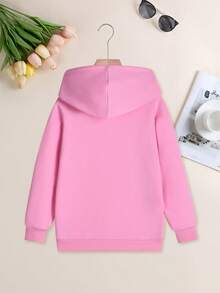 هوديي بنات مراهقات ناعم ودافئ، ملابس علوية كاجوال طويلة الأكمام مريحة، لون أحادي، مناسب للخريف، قماش مريح - وردي - مشاهدة 6