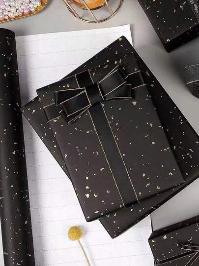 1卷哑光牛皮纸，饰以银色和金色箔片，适用于婚礼、毕业典礼、生日、DIY花束、金属质感礼品包装、礼盒填充物、DIY装饰、纯色图案、哑光包装纸、感恩节装饰