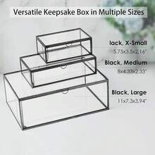 HighFree Vintage Glass Box With Lid - Clear Jewelry Glass Display Box Keepsake Box - Home Decor Decorative Box For Trinket Rings Bracelet (Black, Small),X-Small,Black - Black - View 4