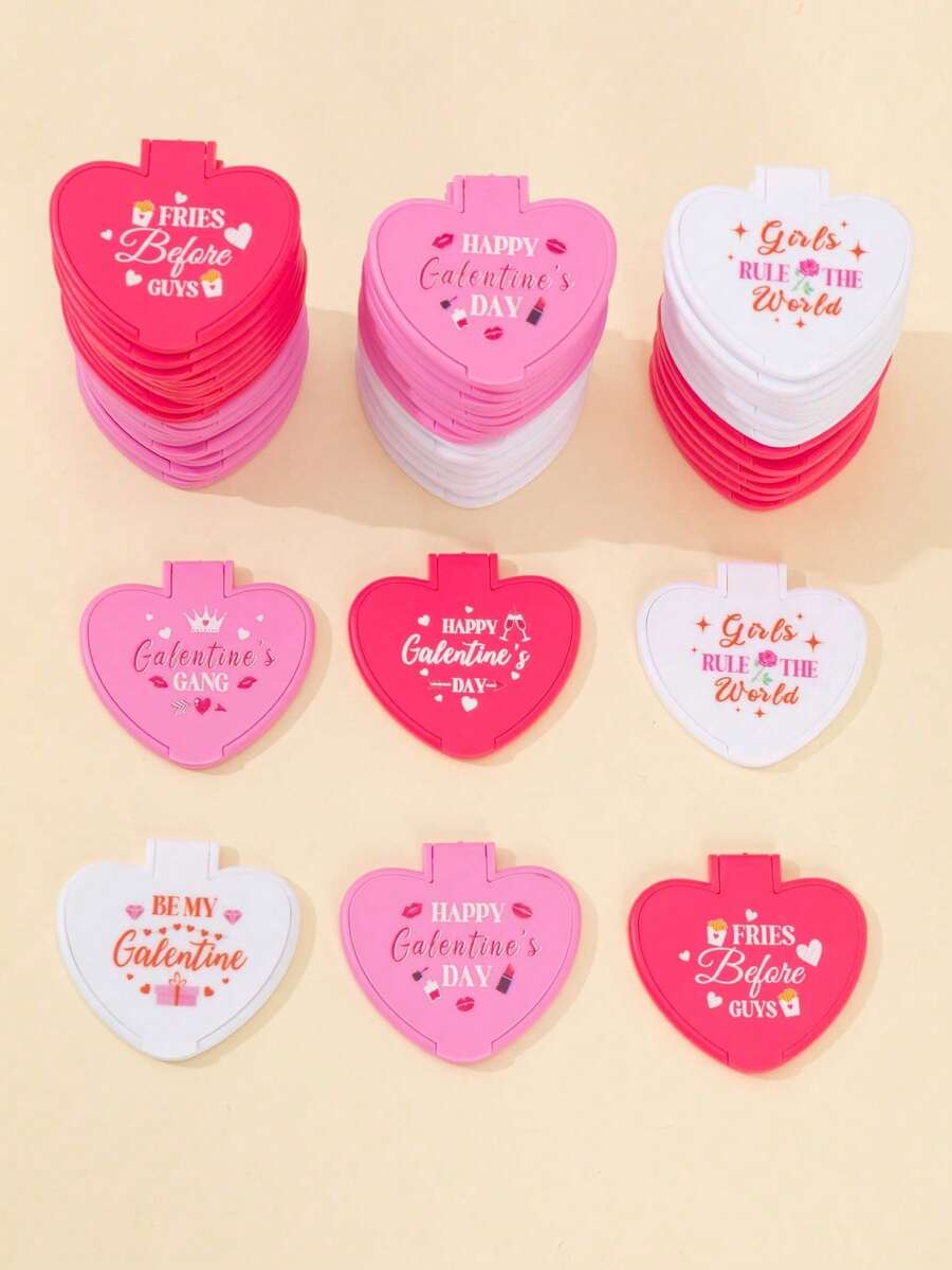 6片装/30片装/60片装心形折叠化妆镜，便携式化妆镜，旅行必备口袋镜，学生宿舍梳妆镜 - 彩色 - 查看 1