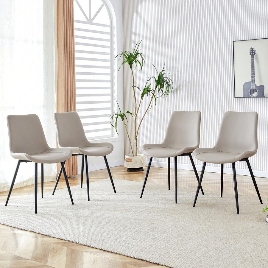 Set Of 4 Modern Dining Chairs With PU Upholstery And Metal Frame - Spacious Seating, Perfect For Restaurants, Home Offices And Various Living Spaces. Black, White, Light Gray. - 淺灰色 - 查看 1