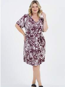 Women's Plus Size Medium Dress Charm - 酒紅色 - 查看 7