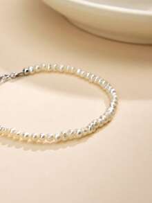 1pc 925 Sterling Silver Natural Pearl & Bead Women Bracelet, Mother's Day, Valentine's Day, Birthday, Wedding, Engagement, Bride Gift