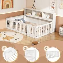 Daybed, 90*200cm Daybed, Sofa Bed, Bedside With Storage Compartment, Bed With Slatted Base (Without Mattress), Railing, Pine Wood, White - White - View 4