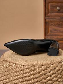 MonaNise 女士尖头时尚7厘米粗跟休闲派对礼服鞋，四季皆宜 - 黑色 - 查看 8