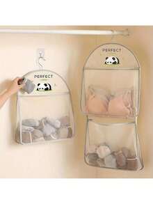1pc Panda-Themed Nylon Hanging Storage Organizer For Underwear & Socks - Breathable Mesh Wall Or Door Mounted Bag With Multiple Compartments, Ideal For Bedroom, Bathroom & Kitchen, Portable Closet