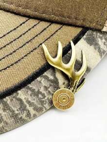 1pc Durable Alloy Antler Hat Clip For Hunting & Outdoor Adventures - Adjustable Deer Head Design With Golden Accents, Perfect Gift For Fathers And Hunters