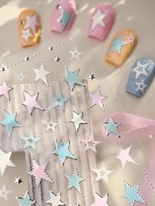 1 miếng dán móng tay hình ngũ giác màu bạc dễ thương, hình ngôi sao dễ thương, phong cách tối giản, nghệ thuật làm móng 5D, tinh nghịch, thanh lịch, tự dính cho móng tay nữ, làm móng tự làm sang trọng - Nhiều màu - Xem 8