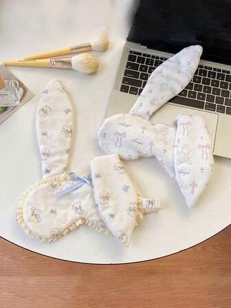 1 st/set söt rosett/kaninmönster ögonmask, kaninöronformad spetsögonmask för resor, tupplur, sömn, ljusblockerande, verktyg för lindring av ögontrötthet, avancerat bekvämt rosettögonskydd sovögonmask, vilotillbehör för flickor för resor, semester och tillbaka till skolan, hushållsartiklar researtiklar