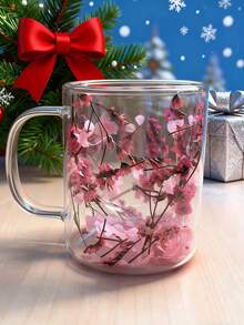 1pc Personalized Photo High Borosilicate Real Flower Glass Mug, Custom Elegant Coffee Cup, Create Your Own Exclusive Glass Cup, Customized Coffee Mug, Valentine's Day Gift, Mother's Day Gift, Father's Day Gift, Birthday Gift, Graduation Gift, Wedding Gift, Housewarming Gift, Restaurant, Living Room, Bedroom, Office, Tea Room, Home, Back To School Gift - Multicolor - View 2