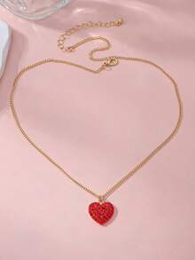 Collar de aleación metálica con corazón rojo esmaltado y rhinestones, estilo punk europeo, adecuado para uso diario de mujeres, joyería de San Valentín, viajes, vacaciones, relaciones públicas, regalo de pareja - Rojo - Ver 6