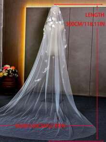 1pc Handmade Floral Beaded Cathedral Style Bridal Veil, Suitable For Wedding, Wedding Photography Props, Fingertip Length Registration Headpiece, With Metal Hair Comb - Ivory - View 12