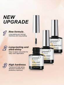GELPOLISH 3pcs Gel Base Coat, Glossy Top Coat, Matte Top Coat Set, Suitable For Gel Nail Polish, No Wipe, Matte And Glossy Finish, Long-Lasting High Shine And Matte Effect, DIY At Home, Requires UV/LED Lamp - 無色 - 查看 1
