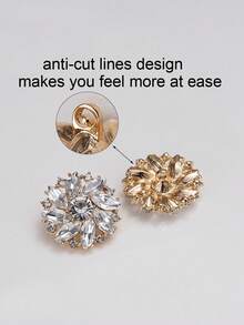 4颗镶嵌水晶水钻的奢华金属花朵纽扣 - 优雅花卉设计，闪耀水晶点缀，完美适用于皮草大衣、婚纱、西装、制服、花束、婚纱礼服纽扣 | 精致纽扣设计 | 水晶装饰