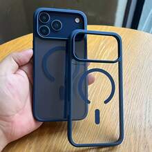 Magnetic Transparent Phone Case Compatible With Fundas  Iphone17 Pro Max Case, Iphone16, Iphone15, Iphone14, Iphone13, Iphone12, Iphone11, And  Galaxy S22, S23, S24, S25. Features A Transparent Acrylic Design And Supports Wireless Charging. Soft-Edged Back Cover Minimalist Design, Flexible Protection, Protective Shell - 藍色 - 查看 1