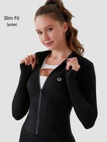 3 Women's Sports Jackets With Thumb Holes, Small Stand Up Collar, Streamlined Zipper Long Sleeved Jacket, Low Impact Yoga Daily Wear - Nhiều màu - Xem 3