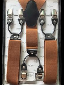 6条高弹力背带，适用于西装、衬衫、长裤，真皮可调节男士背带，防滑弹力腰带，适合老年人和成人，加厚耐用针织卡其布材质 - 黑與白 - 查看 5