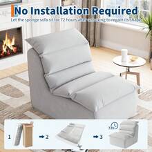 Puf para Adultos, sofá de Piso Perezoso con Espuma de Alta Resistencia, Base Antideslizante, Silla de puf para Adultos, Silla de Chimenea para Leer Juegos, Sala de Estar, recámara, Gris - Gris - Ver 6