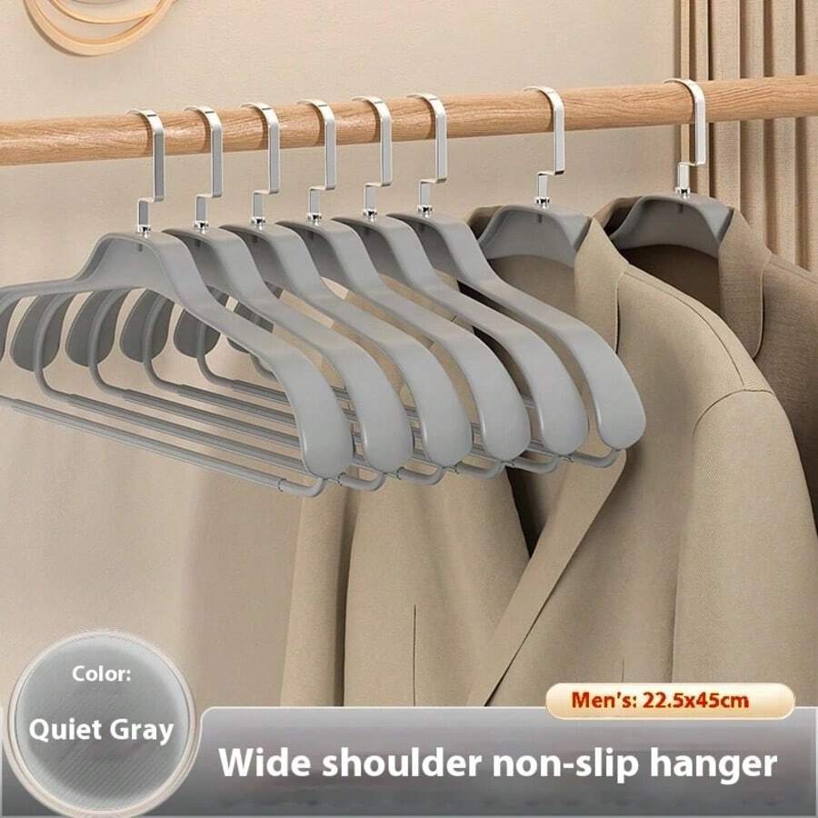 6pcs Set Of Durable Plastic Hangers, Wide Shoulder Design, No Trace, Anti-Aging, Standard Hangers Suitable For Coats And Suits
