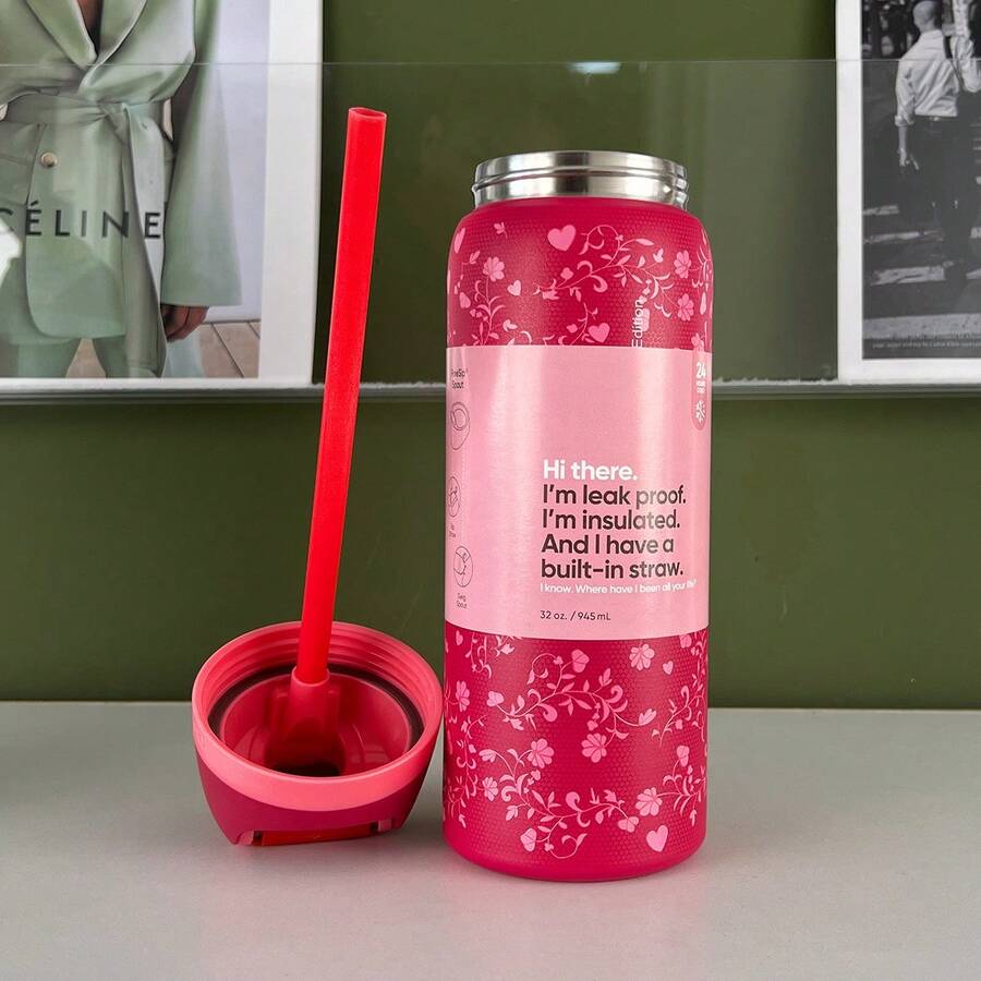 Owal'a 32Oz Insulated Stainless Steel Water Bottle With Straw For Sports, Travel And School Sports Bottle - LOVE LETTER-32oz - 查看 1