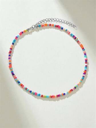 1 件时尚多色串珠项链，彩色种子珠链项链，适合女性日常/派对/聚会佩戴