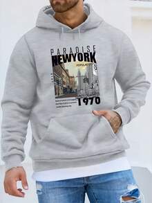 Sudadera casual de hombre de manga larga con bolsillo y estampado de personajes, otoño - Gris - Ver 8