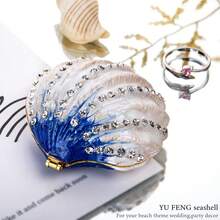 YU FENG 2.3inch Seashell Figurine Trinket Box Hinged Crystals Jeweled Painted Enameled Collectible Ocean Jewelry Box(Dark Blue) Christmas Gift,Shell-1 - 殼-1 - 查看 4