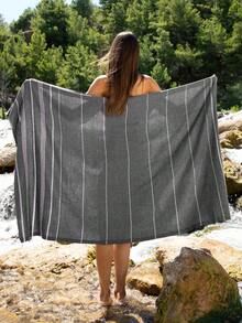 Dokubba Beach Towel, Peshtemal Beach Towel, Sultan Peshtemal Towel, Turkish Towel, Beach - Spa - Yoga -GYM Towel, Lightweight, Quick Dry - Black - View 2