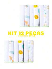 12-Piece Set: Washcloth, Diaper, Burp Cloth, 100% Cotton, 30cm X 30cm - 男女通用 12 件套 - 查看 1