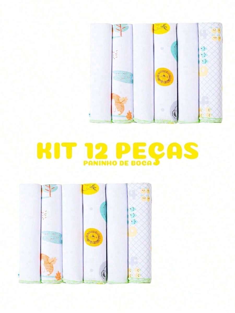 12-Piece Set: Washcloth, Diaper, Burp Cloth, 100% Cotton, 30cm X 30cm - 男女通用 12 件套 - 查看 1