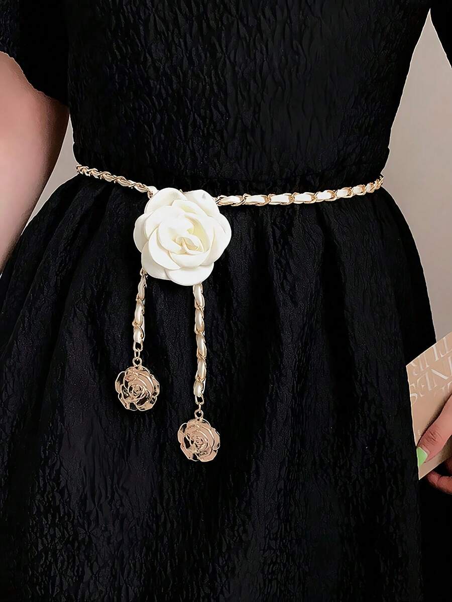 1 Piece Elegant Camellia Waist Chain For Women - Versatile & Casual, Ideal For Daily Commute, Holiday Gifting, Party & Gathering