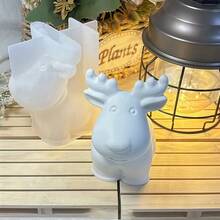 Molde de silicona duradera en 3D con forma de reno, apto para velas navideñas DIY, adornos de yeso perfumado, moldes decorativos y moldes irregulares para manualidades de resina epoxi.