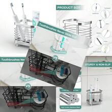 Shower Toothbrush Holder For Bathroom Stainless Steel Tooth Brush Organizer Storage Caddy Sink Toothpaste Holder Stand Tray Silver Bathroom Countertop Accessories Decor - Silver - View 1