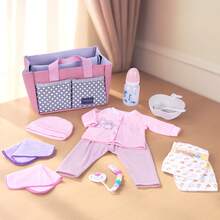 DreamyDolly 8 Pcs Baby Doll Accessories, Reborn Baby Dolls Clothes With Bassinet For Baby Dolls, Outfit Fit Newborn Babies Doll , Babies Pretend Play Set (Not Doll)  Christmas Decoration Christmas Gift - 淺粉色 - 查看 3